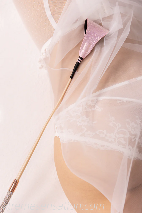 HEBE - Pink Leather Riding Crop with Crystal Handle